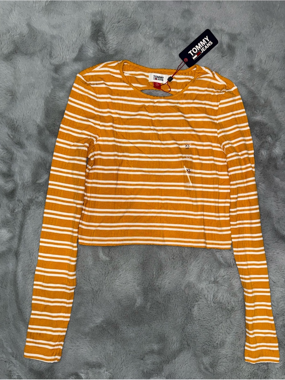 Tommy Hilfiger Mustard Yellow & White Striped Long-Sleeve Crop Top